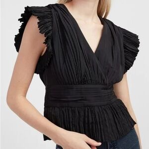 Express Pleated Ruffle Sleeve Peplum Top